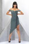 Buy_Eli Bitton_Green Net, Polyester One Shoulder Chain Fringes Embroidered Asymmetric Dress _Online_at_Aza_Fashions