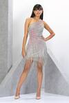 Buy_Eli Bitton_Silver Polyester, Lycra Sequins, Crystals One Shoulder Oxana Embroidered Dress _at_Aza_Fashions