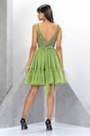 Shop_Eli Bitton_Green Polyester, Lycra Sequins, Crystals V-neck Embroidered Short Dress _at_Aza_Fashions