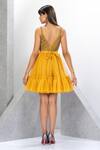 Shop_Eli Bitton_Yellow Polyester, Lycra Sequins, Crystals V-neck Embroidered Short Dress _at_Aza_Fashions