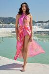 Buy_Tizzi_Pink Chiffon Satin Print Abstract Aqua Marine Beach Bum Sarong _at_Aza_Fashions