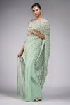 Buy_Shruti S_Green Georgette, Silk, Satin, Net Pre-draped Badla Saree Set With Cape_at_Aza_Fashions