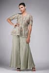 Buy_Shruti S_Green Silk Embroidery V-neck Peplum Kurta With Sharara _Online_at_Aza_Fashions