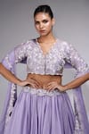 Shruti S_Purple Silk, Organza Pearls, Zari, Lehenga And Floral Embroidered Blouse Set _at_Aza_Fashions