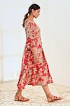 Buy_MoonTara_Red Cotton Printed Floral V Neck Empire Dress  _Online_at_Aza_Fashions