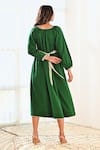 Shop_MoonTara_Green Cotton Notched Balloon Sleeve Dress _at_Aza_Fashions