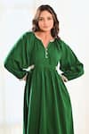 Shop_MoonTara_Green Cotton Notched Balloon Sleeve Dress _Online_at_Aza_Fashions