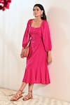 Buy_MoonTara_Pink Cotton Scoop Neck Balloon Sleeve Solid Dress _at_Aza_Fashions