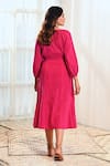 Shop_MoonTara_Pink Cotton Scoop Neck Balloon Sleeve Solid Dress _at_Aza_Fashions