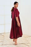 Shop_MoonTara_Magenta Cotton V Neck Asymmetric Tiered Dress _at_Aza_Fashions