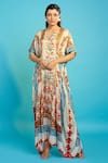 Buy_The Boozy Button_Multi Color Moroccan Silk Printed Kashmiri Floral V Neck Kaftan  _at_Aza_Fashions