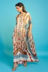 Buy_The Boozy Button_Multi Color Moroccan Silk Printed Kashmiri Floral V Neck Kaftan  _Online_at_Aza_Fashions