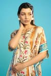 The Boozy Button_Multi Color Moroccan Silk Printed Kashmiri Floral V Neck Kaftan  _at_Aza_Fashions