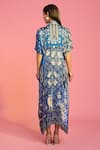 Shop_The Boozy Button_Blue Moroccan Silk Printed Surreal Collared Front Slit Kaftan _at_Aza_Fashions