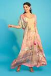 Buy_The Boozy Button_Pink Moroccan Silk Printed Mughal Palace V Neck Kaftan  _at_Aza_Fashions