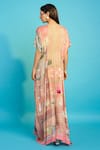 Shop_The Boozy Button_Pink Moroccan Silk Printed Mughal Palace V Neck Kaftan  _at_Aza_Fashions