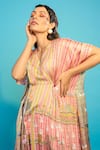 Buy_The Boozy Button_Pink Moroccan Silk Printed Mughal Palace V Neck Kaftan  _Online_at_Aza_Fashions