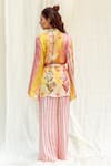 Shop_The Boozy Button_Multi Color Moroccan Silk Printed Floral Notched Wrap Top And Pant Set _at_Aza_Fashions