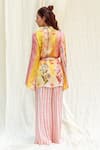 The Boozy Button_Multi Color Moroccan Silk Printed Floral Notched Wrap Top And Pant Set _Online_at_Aza_Fashions