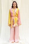 Buy_The Boozy Button_Multi Color Moroccan Silk Printed Floral Notched Wrap Top And Pant Set _Online_at_Aza_Fashions