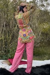 Shop_The Boozy Button_Multi Color Moroccan Silk Printed Floral Doodle And Polka Top & Pant Set  _at_Aza_Fashions