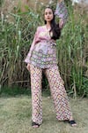 Buy_The Boozy Button_Multi Color Silk Printed Notched Top And Pant Set  _at_Aza_Fashions