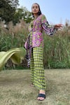 Buy_The Boozy Button_Multi Color Moroccan Silk Printed Geometric Wrap Top And Pant Set  _at_Aza_Fashions