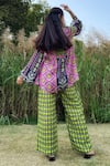 Shop_The Boozy Button_Multi Color Moroccan Silk Printed Geometric Wrap Top And Pant Set  _at_Aza_Fashions