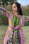 Buy_The Boozy Button_Multi Color Moroccan Silk Printed Geometric Wrap Top And Pant Set  _Online_at_Aza_Fashions