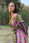 The Boozy Button_Multi Color Moroccan Silk Printed Geometric Wrap Top And Pant Set  _at_Aza_Fashions