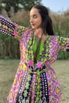 Buy_The Boozy Button_Multi Color Moroccan Silk Printed Geometric Wrap Top And Pant Set  