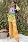 Buy_The Boozy Button_Multi Color Moroccan Silk Printed Carnival And Stripe Top & Pant Set  _at_Aza_Fashions