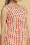 Samyukta Singhania_Orange Chinon Floral Round Patterned Gathered Tunic _at_Aza_Fashions