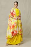 Buy_Samyukta Singhania_Yellow Gown Crepe Embellished Mirror Gown Sleeveless With Abstract Print Cape _at_Aza_Fashions