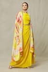 Buy_Samyukta Singhania_Yellow Gown Crepe Embellished Mirror Gown Sleeveless With Abstract Print Cape _Online_at_Aza_Fashions