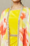 Shop_Samyukta Singhania_Yellow Gown Crepe Embellished Mirror Gown Sleeveless With Abstract Print Cape _Online_at_Aza_Fashions