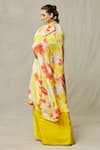 Shop_Samyukta Singhania_Yellow Gown Crepe Embellished Mirror Gown Sleeveless With Abstract Print Cape _at_Aza_Fashions