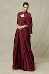 Buy_Samyukta Singhania_Maroon Gown Crepe Embroidery Cutdana Gown Sweetheart Bead Draped With Cape _Online_at_Aza_Fashions