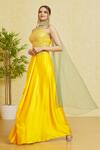 Buy_Samyukta Singhania_Yellow Satin, Silk, Net Mirrors, Embroidery V-neck Waistband Draped Skirt Set_Online_at_Aza_Fashions