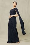 Buy_Samyukta Singhania_Blue Crepe Embroidery Nalki Asymmetric One Shoulder Draped Gown _Online_at_Aza_Fashions