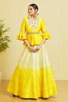 Khwaab by Sanjana Lakhani_Yellow Silk Embroidery Cord Leaf Neck Lehenga And Blouse Set_Online_at_Aza_Fashions