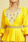 Buy_Khwaab by Sanjana Lakhani_Yellow Silk Embroidery Cord Leaf Neck Lehenga And Blouse Set_Online_at_Aza_Fashions
