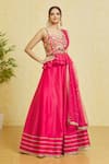 Buy_Samyukta Singhania_Pink Peplum Top And Lehenga Silk Embroidery Zari Sweetheart Neck Placement Set _at_Aza_Fashions