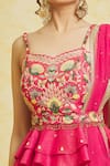 Shop_Samyukta Singhania_Pink Peplum Top And Lehenga Silk Embroidery Zari Sweetheart Neck Placement Set _Online_at_Aza_Fashions