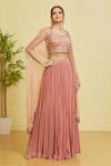 Buy_Khwaab by Sanjana Lakhani_Pink Cape Net Embroidery Cutdana Cape Open Skirt Set_at_Aza_Fashions