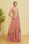 Shop_Khwaab by Sanjana Lakhani_Pink Cape Net Embroidery Cutdana Cape Open Skirt Set_Online_at_Aza_Fashions