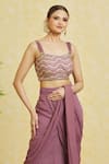 Samyukta Singhania_Purple Saree Georgette Embroidery Cutdana Sweetheart Neck Lehenga With Blouse _Online_at_Aza_Fashions