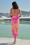 Shop_Tizzi_Pink Chiffon Satin Print Abstract Aqua Marine Side Slit Skirt _at_Aza_Fashions