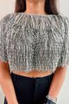 Buy_PRERTO_Silver Plated Cutdana, Bead Disco Fringe Cape_at_Aza_Fashions
