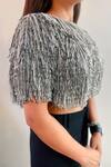 Shop_PRERTO_Silver Plated Cutdana, Bead Disco Fringe Cape_at_Aza_Fashions